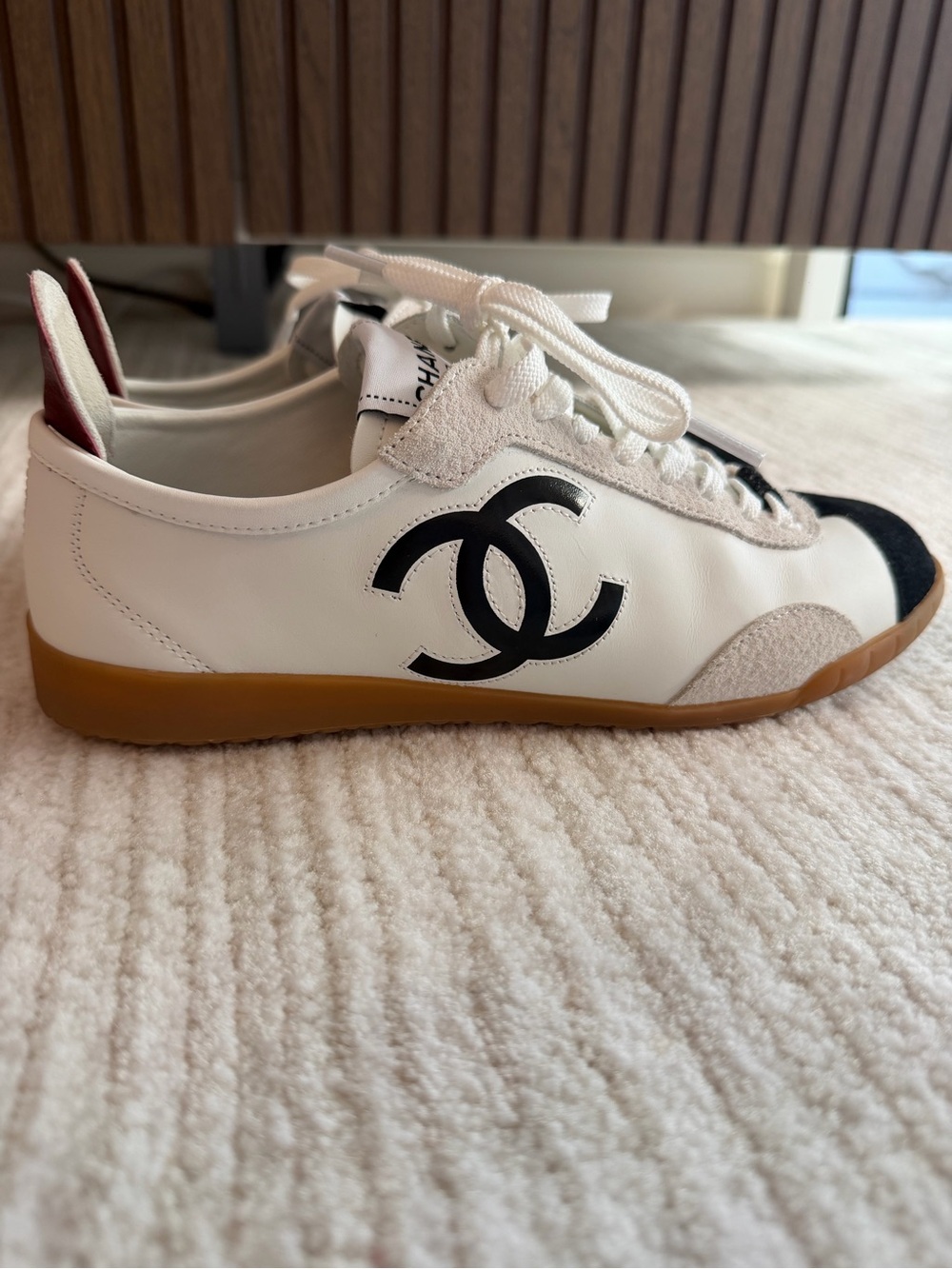 White Leather Sneakers with Black CC Logo